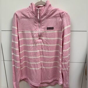 Vineyard Vines Pink and White Quarter-Zip Pullover
